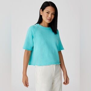 Eileen Fisher Organic Cotton French Terry Box-Top Soft Raw Hem Relaxed Tee Small
